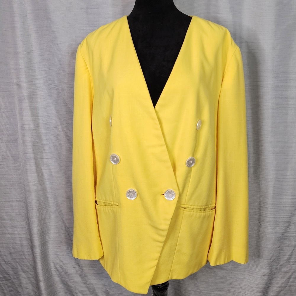 OLEG CASSINI Size 18 Collarless Yellow Twill Classic Power Dressing Blazer EUC